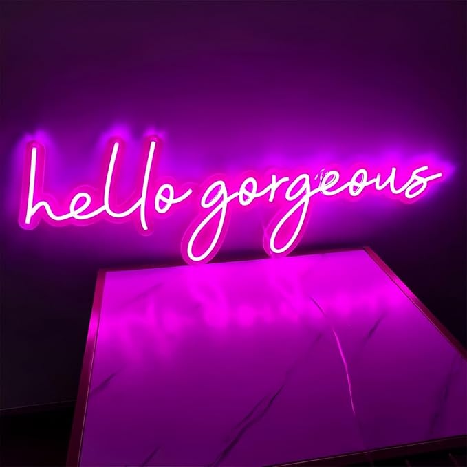 Hello Gorgeous LED Neon Signs for Wall Decor Neon Wall Art Acrylic LED Lights with Hanging Chain Light Up for Bedroom Decor Graduation Bar Pub Wedding Party 5V USB Powered Dimmable