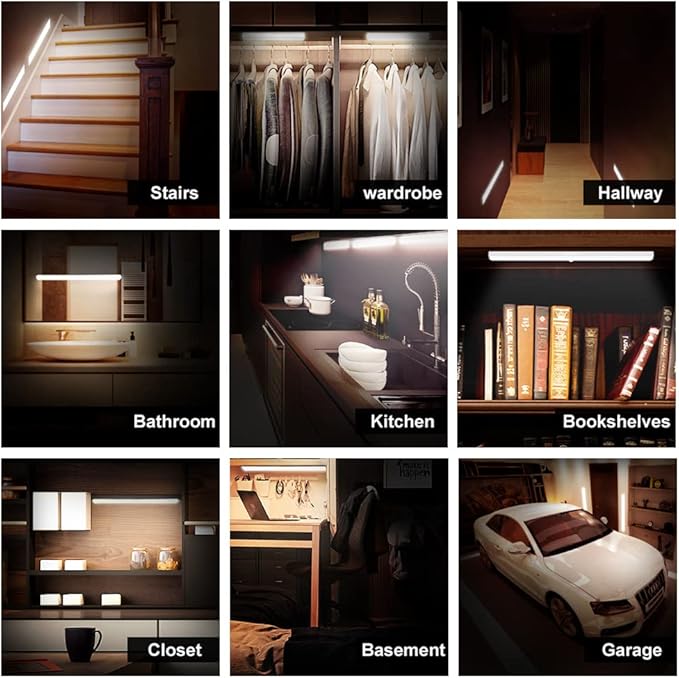 LEPOTEC 30 LED Under Counter Lighting, Motion Kitchen Cabinet Light, Battery Operated Closet Lights Pantry Light, Rechargeable Wireless Campervan Night Light,Warm White (2 Pack)