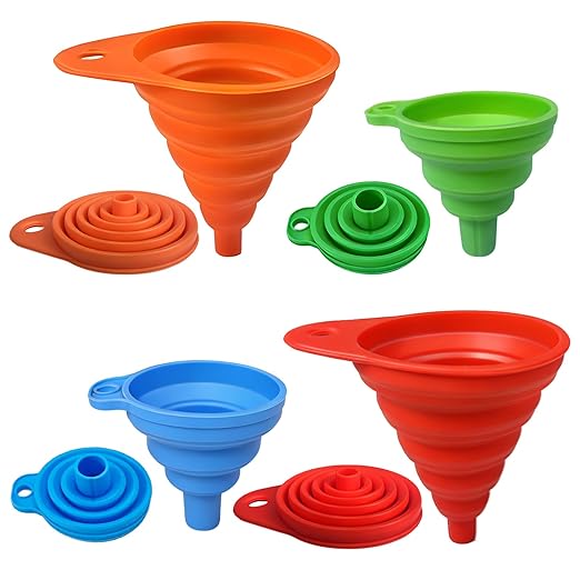 4-Pack Kitchen Funnel Set, Small and Large, Upgraded Kitchen Gadgets Accessories Foldable Silicone Collapsible Funnels for Filling Water Bottle Liquid Transfer Food Grade