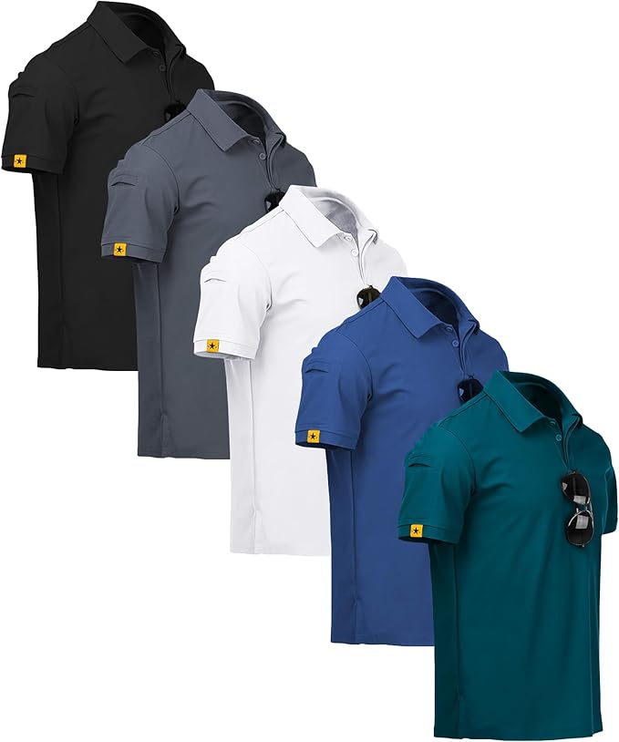 ZITY 5 Pack Mens Polo Shirt Short Sleeve Sports Golf Tennis T-Shirt Moisture-Wicking Summer Shirts