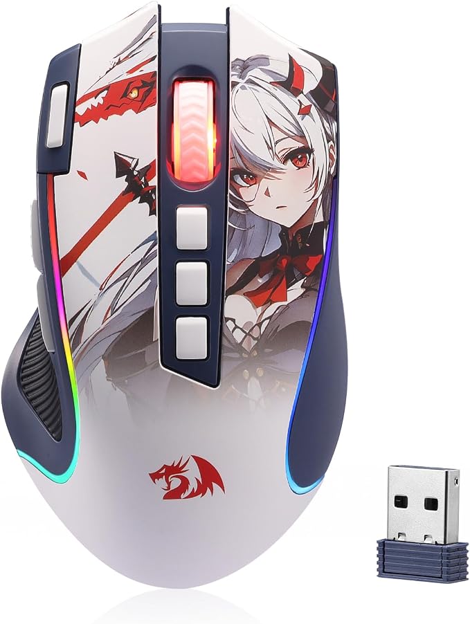 Redragon M612AK PRO Wireless Anime Gaming Mouse 8000 DPI Remapping Keys | Cable-Free 0 Delay, Rapid-Fire Clicker, Redefine Keybinding Macro, Vibing Backlight, Ergonomic Grip Body Comfort