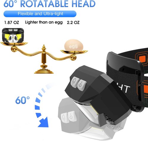 LHKNL Headlamp Flashlight - Ultra-Light Rechargeable LED with White & Red Light | 2-Pack Waterproof Motion Sensor for Camping, Hiking & Fishing