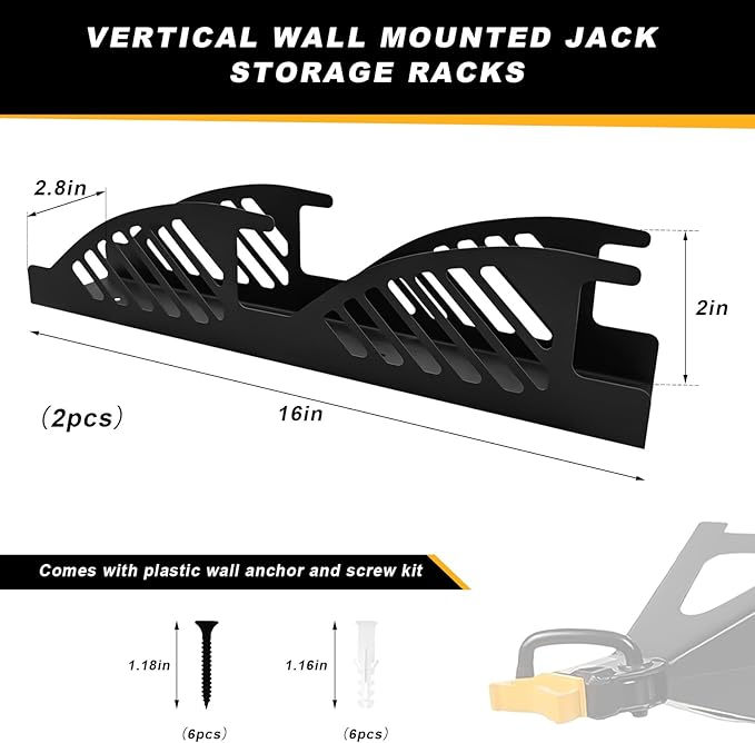 2 PCS Jack Stand Wall Mount Organizer, Heavy Duty Jack Stands Holder Storage Bracket, Wall Mount Metal Storage Racks Fit for 2 & 3 Ton Jacks Stand, Car Accessories