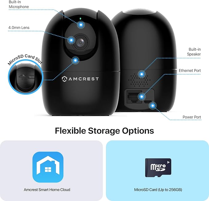 Amcrest 1080P WiFi Camera Indoor, Nanny Cam, Dog Camera, Sound & Baby Monitor, Human & Pet Detection, Motion-Tracking, 2.4Ghz Only, Pan/Tilt Wireless IP Camera, Night Vision, Smart Home ASH21-B