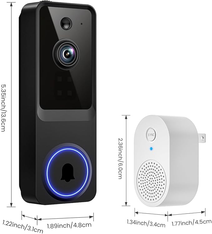 Doorbell Camera Wireless, 1080P Video Doorbell Camera Battery Powered, Security Camera with AI Human Detection, 2-Way Audio, Night Vision, Cloud Storage, 2.4G WiFi, Front Door Camera for Home Security