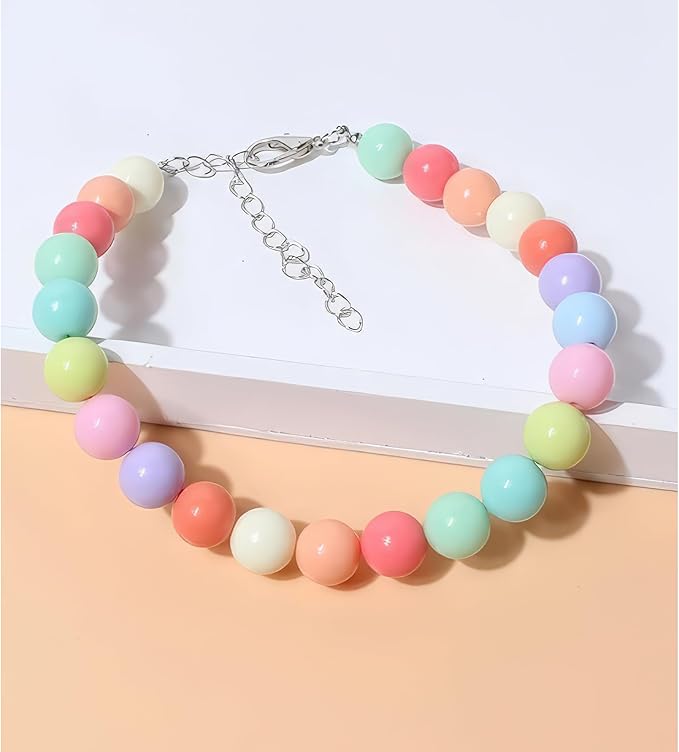 Hosiwei Dog and Cat Rainbow Beads Collar Necklace, Faux Pearls Necklace Pet Jewelry Colorful Candy Colors (Colorful, M(5.5lb-9.9lb))