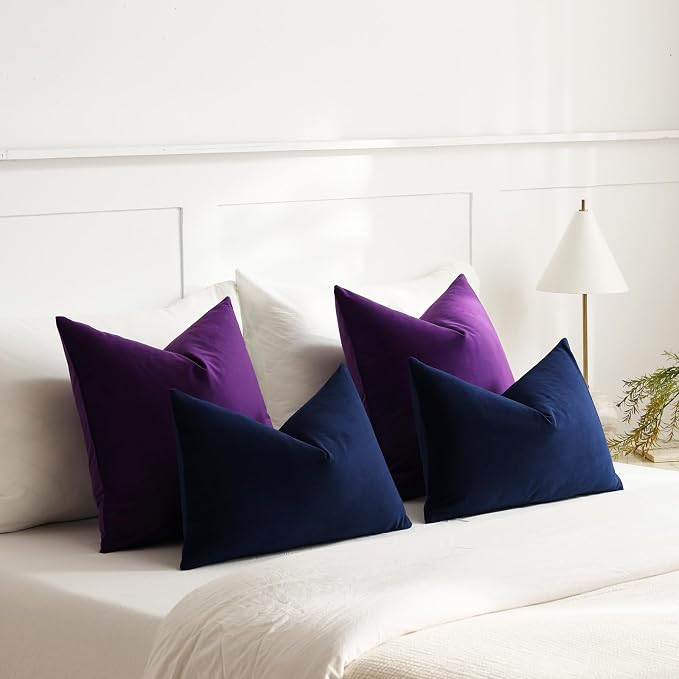 Throw Pillow Covers 16x16 Purple: Pack of 2 Cozy Soft Velvet Square Modern Luxury Decorative Throw Pillow Cases for Sofa Couch Living Room Bed Home Decor