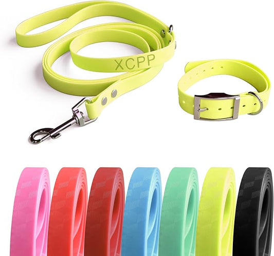 4.2FT Dog Collar and Leash Set, PVC Waterproof Adjustable Odor Proof Pet Collars Leashes, Easy to Clean, Surface 3D Cube Effect, Dog Leash for Small Dogs, Bright Yellow