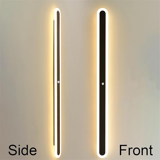 Modern LED Wall Sconce with Motion Sensor Interior Acrylic Black Wall Lamp Indoor Minimalist Long Wall Light Inside Lighting Fixtures for Living Room Bathroom Front Door Bedroom (60CM,Warm Light)