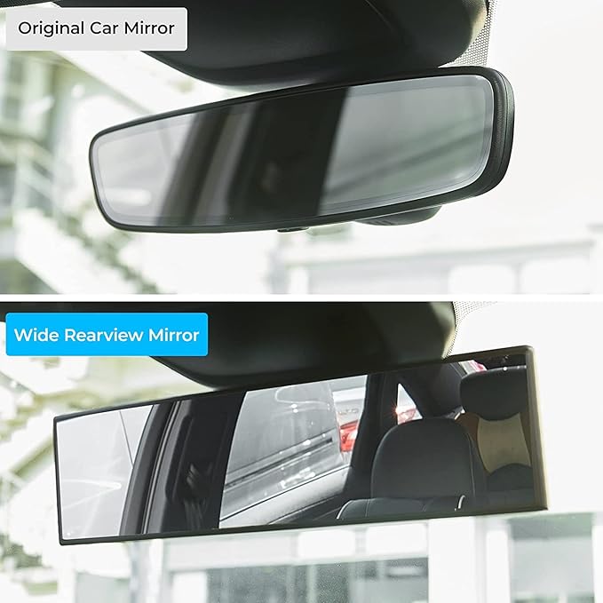 JOYTUTUS Panoramic Rear View Mirror, 12 Inch Wide Angle Clip On Mirror, Universal Car Interior Accessories, Convex Interior Mirror Reduces Blind Spot, Clear Vision Fits Car SUV Trucks