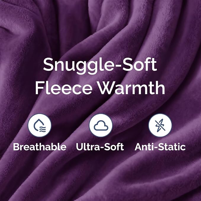 Fleece Blanket Twin Size - Ultra-Soft Warm Flannel Fleece Blanket - Purple | Soft, Warm, Outdoor Picnic Blanket for Camping, Travel, Lightweight, Cozy, Anti-Static, Home Decor Gifts for Men & Women