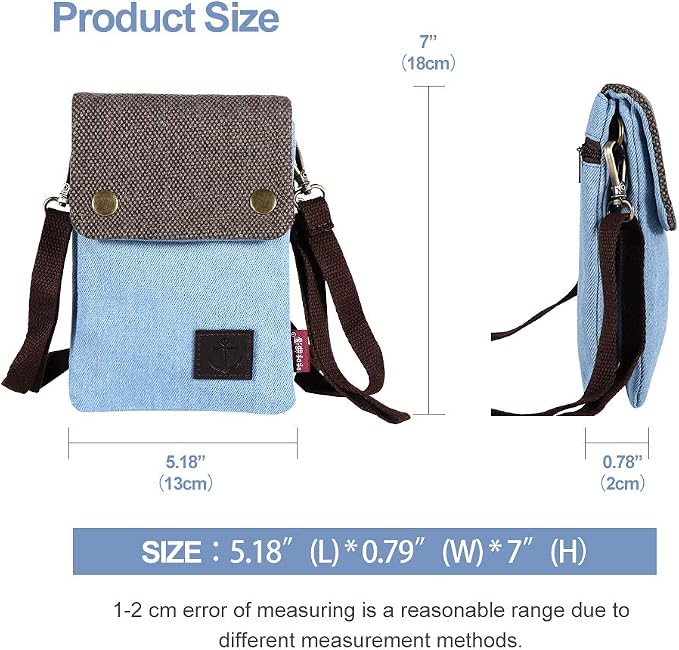 Dlames Canvas Small Cute Crossbody Cell Phone Purse Wallet Bag with Shoulder Strap for iPhone 15 Pro 14 Pro 13 Pro Galaxy S23 S22 S21 Google Pixel 5 4 3 - Blue
