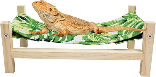 Bearded Dragon Bed, Wooden Reptile Sleeping Hammock, Bearded Dragon Tank Accessories, Habitat Accessories for Leopard Gecko Snake Lizard or Other Small Animal (Green 1, Small)