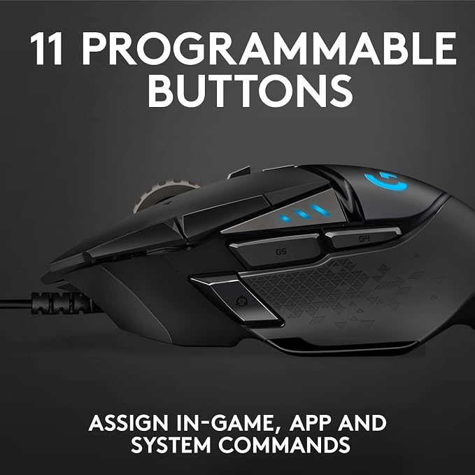 Logitech G502 Hero Wired Gaming Mouse - Black | High performance, 25,600 DPI, RGB, adjustable weights, 11 programmable buttons, on-board memory, PC/Mac