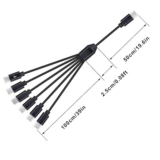 6 in 1 USB Type C Splitter Cable,USB C Male to 6 USB C Male Data Snyc and Charging Cord,USB C Multi Charging Cable for Cell Phones,Tablets and More(4.9FT/1.5M)