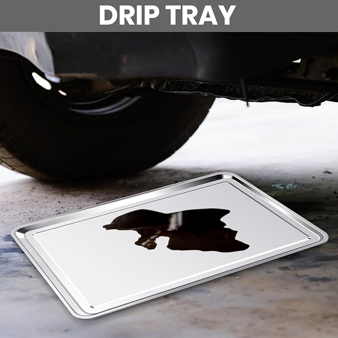 2 Pcs Under Car Oil Pans for Changing Oil, Motorcycle Automotive Oil Change Pan Silver Rust Resistant Drip Tray, Oil Catch Pan Replacement Tray for Garage Machinery Supplies (23.5 x 15.6 Inch)
