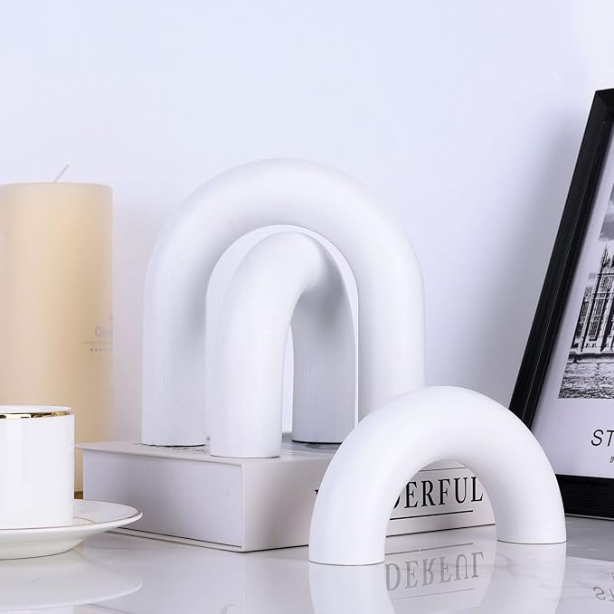 XMGZQ White Wood Arch for Coffee Table Decor Items,Wood Statue and Sculpture Set 3,Japanese Neutral Home Decor Aesthetic,Living Room,Entryway,Bookshelf,Floating,Console,Boho Minimalist Objects