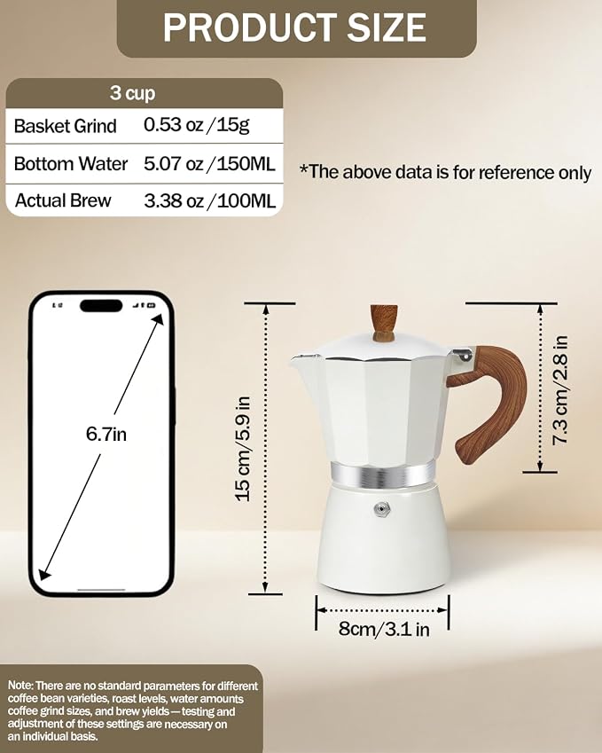 Coffee Maker Stovetop Espresso Maker 3 Cup Aluminum Moka Pot Percolator 5oz 150ml Easy Brewing for Electric Ceramic Stoves Home Camping Italian Cuban Café Classic Sip Sized White