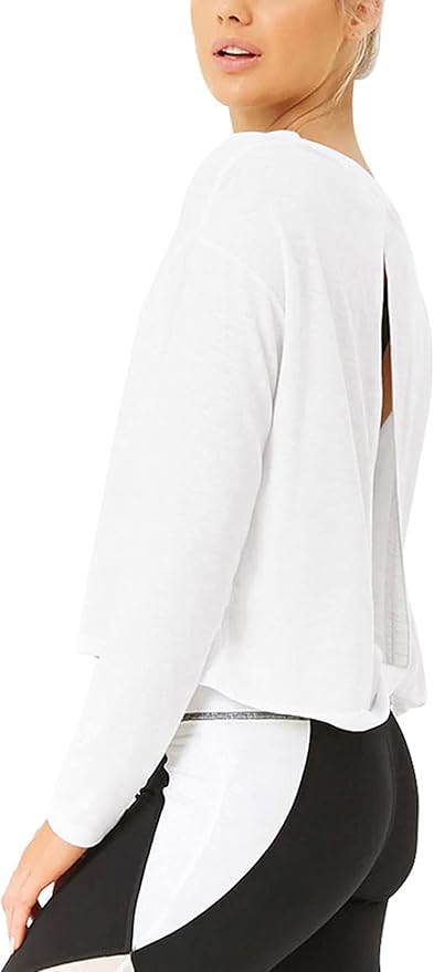 Bestisun Long Sleeve Workout Shirts Yoga Dance Tops Open Back Athletic Clothes for Women