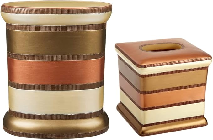 Zahari Home 2pc Contempo Luxury Bath Accessories Set Waste Basket & Tissue Box Modern Classic Contemporary Decorative Beautiful Designs Stylish Bathroom Accessories Set