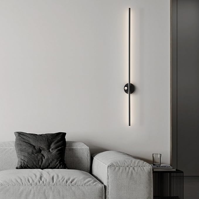 LED Long Strip Wall Lights with Motion Sensor Lamp 3000K/4000K/6000K Lighting Modern Simple Aluminum Mounted Indoor Bedside Decoration Light Living Room(Black White Light,60cm)