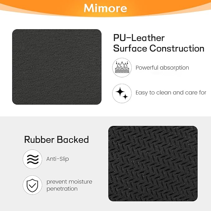 Mimore Coffee Mat - 16x24 Inch Black Countertop Mat - Absorbent, Hides Stains, Rubber Backed - Dish Drying Mat Fits Under Coffee Maker or Espresso Machine (Compatible with Ninja Luxe Cafe)