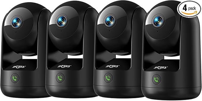 Dzees 2K Indoor Security Camera 4 Pack, 360 Degree WiFi Pet Camera with Phone App, 5G and 2.4G, Wired Home Camera with 2-Way Audio, Motion Tracking, Night Vision, Black