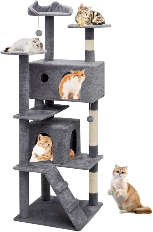 Athena Collection Cat Climbing Tree - 70 Inch Indoor Cat Activity Center with Multi-Levels, Cat Condo, Scratching Post, Dangling Ball, Dark Gray