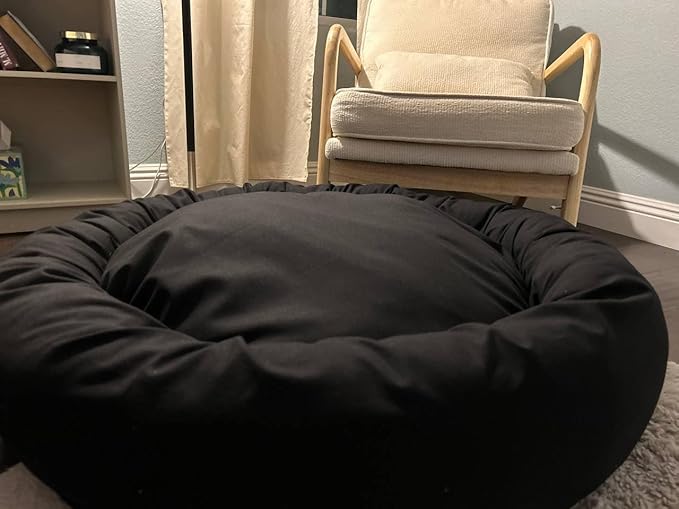 Organic Cotton Canvas Dog Bed: Removable Cover, Natural Fill - Made in USA (Black, Large 35" x 8" inches)