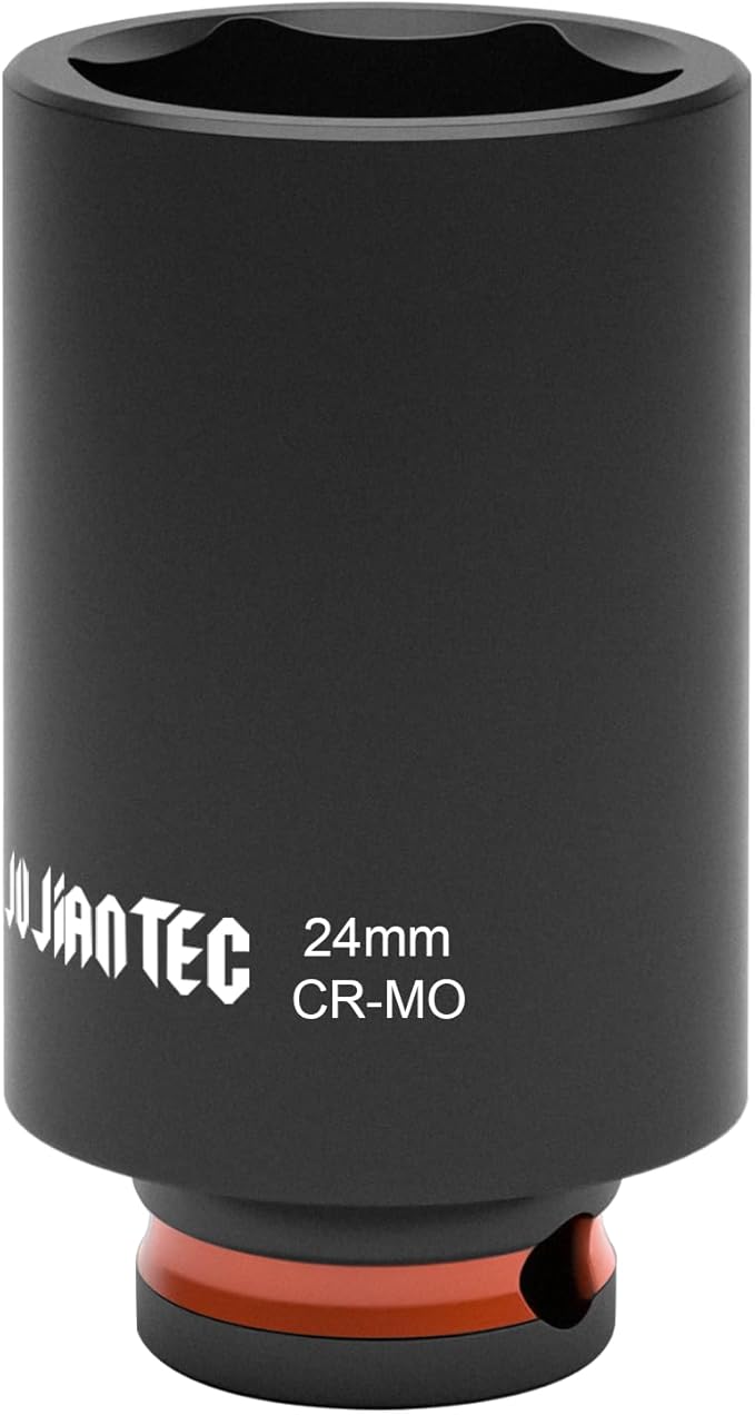 6-Point Deep Impact Socket, 3/8-Inch Drive 24mm Socket, Cr-Mo,Automotive, Truck Maintenance, Heavy Equipment Repair