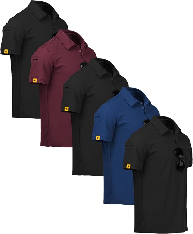 ZITY 5 Pack Mens Polo Shirt Short Sleeve Sports Golf Tennis T-Shirt Moisture-Wicking Summer Shirts