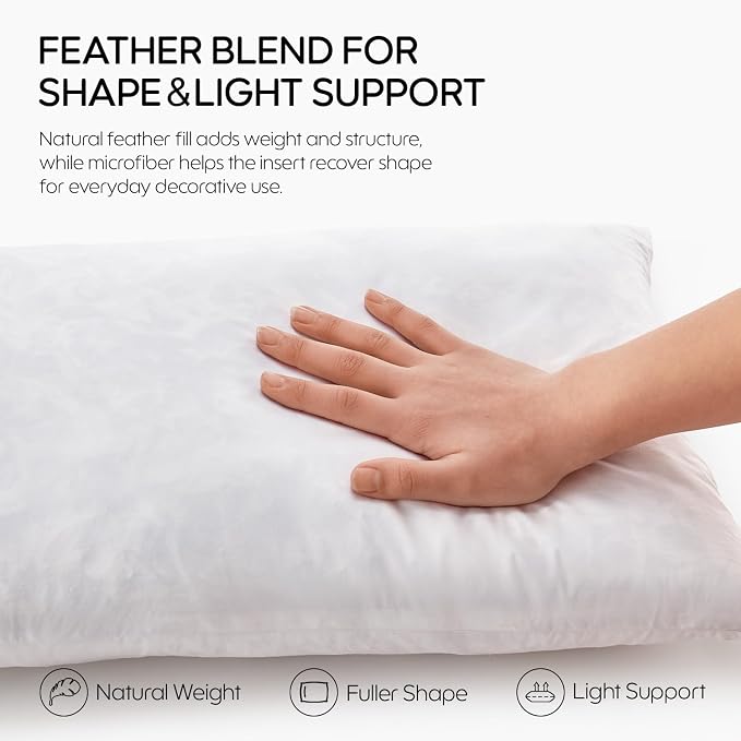 26x26 Feather Euro Throw Pillow Inserts, Decorative Pillow Inserts for Covers, Fuller Fit with Soft Support for Bed and Couch, Set of 2