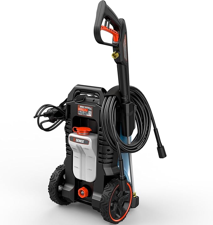 SENIX 2000 PSI Electric Pressure Washer, 1.2 GPM Compact Power Cleaner w/ 4 Nozzles, 25ft Hose & 35ft Cord. Portable High-Pressure Sprayer for Cars, Driveways, Patios, Decks & Home Outdoor Use