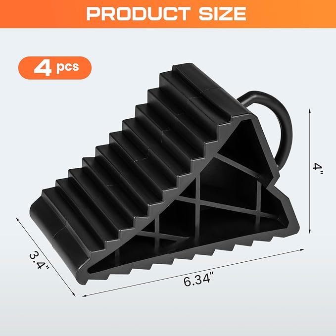 Taifa 4PCS Wheel Chocks for Travel Trailers, RV Wheel Stoppers Tire Chock with Portable Handle for Camper Cars Trucks etc., Black