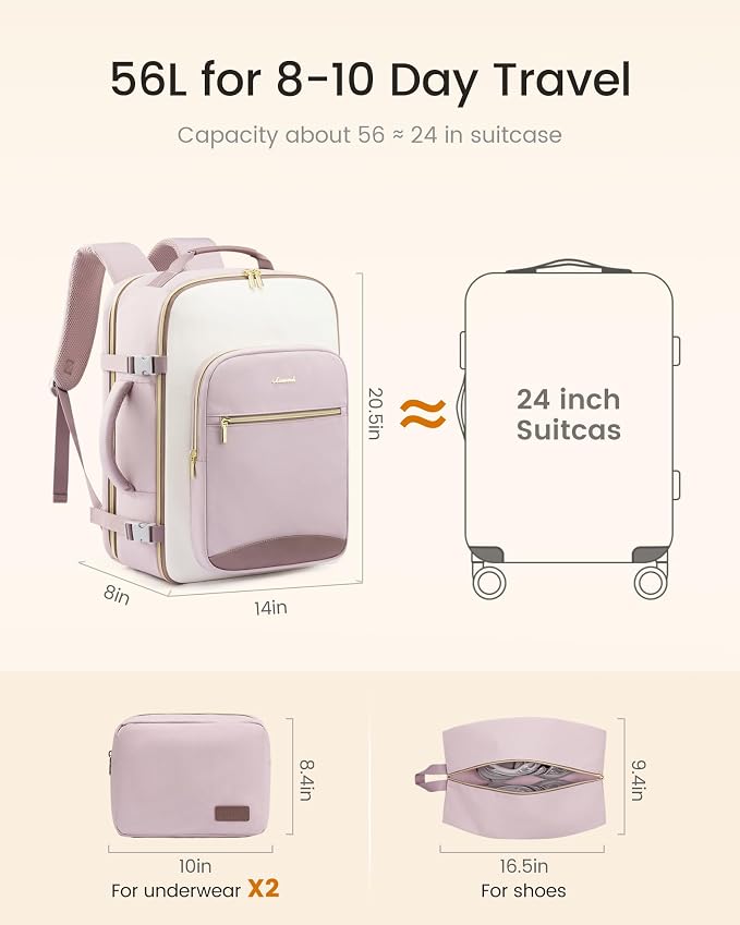 LOVEVOOK 56L Travel Backpack for Women & Men, Airline Approved Carry On Luggage with 3 Packing Cubes, TSA Overnight Bags, Waterproof Personal Item Bag, Weekender Essentials Backpacks fits 17" Laptop