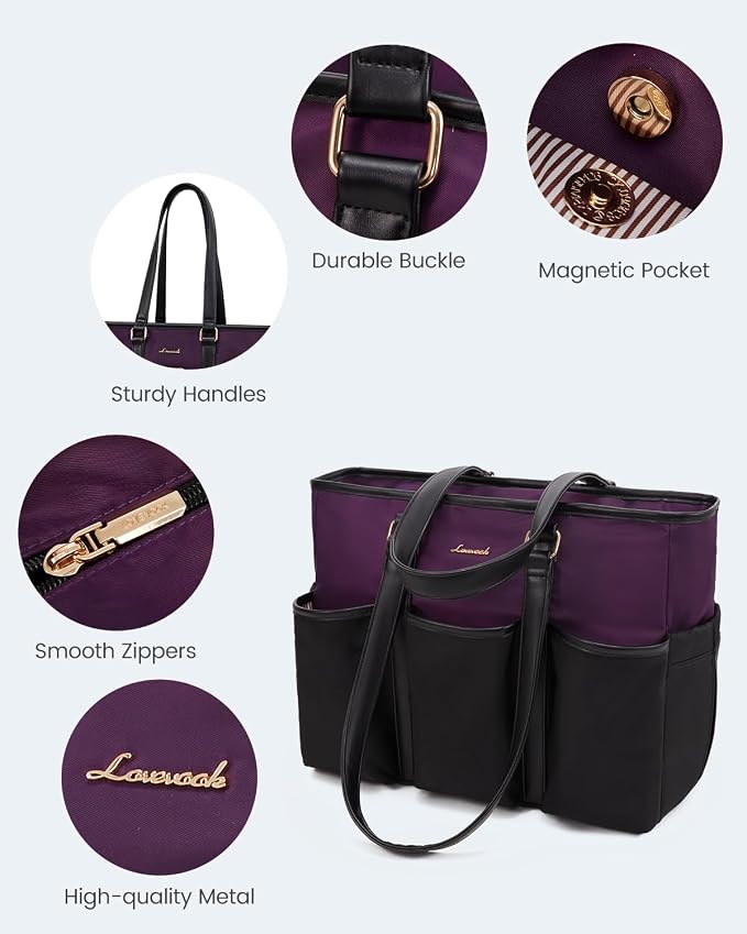 LOVEVOOK 17 Inch Laptop Tote Bag for Women Work, Teacher Tote Nurse Bag, Professional Utility Computer Bag For Work/Travel/College/Daily, Large Purse Handbag With Multi Pockets & Top Zipper