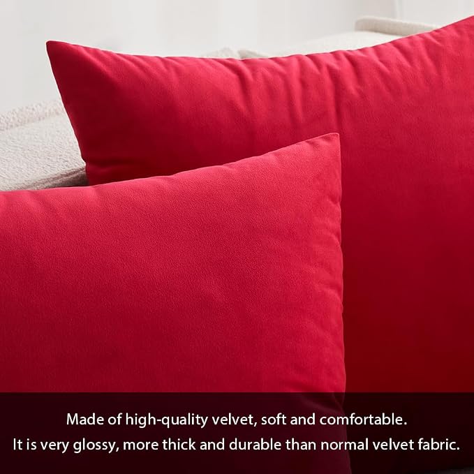 MIULEE Velvet Throw Pillow Covers 20x20 Inch Pack of 2 Red | Soft Solid Decorative Pillow Covers, Modern Luxury Home Decor, for Couch Chair Sofa Bedroom Livingroom