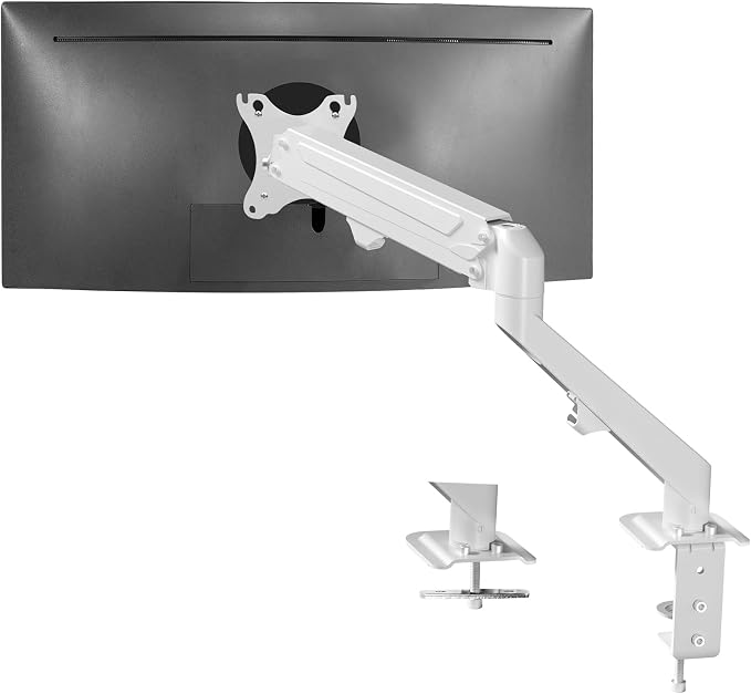 VIVO Heavy Duty Single Monitor Tension Arm for up to 27 inch Screens, Holds 14.3 lbs, Premium Desk Mount Stand, White, STAND-V101OW