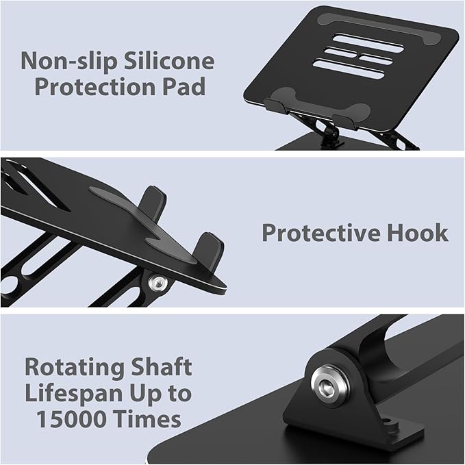 Adjustable Laptop Stand for Desk, Metal Laptop Riser Holder | Portable Desktop Book Stands, Foldable Ventilated Cooling Computer Notebook Stand Compatible with 10-15.6” Laptops, Tablets