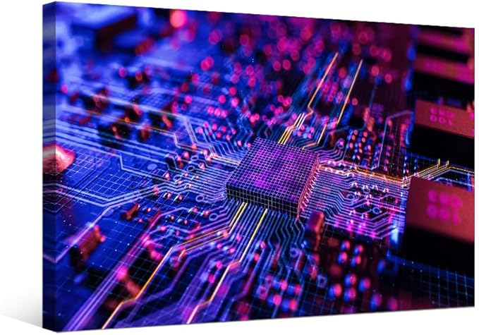 LSIUHWUWI Circuit Board CPU Processor Canvas Wall Paintings Office Decor Circuit Board Wall Decor CPU Concept Wall Art Computer Chip Home Decor Wooden Framed Ready to Hang 16X24 INCH