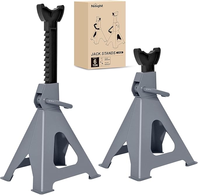 Nilight Jack Stands, 6 Ton (12,000 lbs) Capacity Heavy Duty Steel Car Lifting Stand, Adjustable Height 15.35" to 23.22", 1 Pair