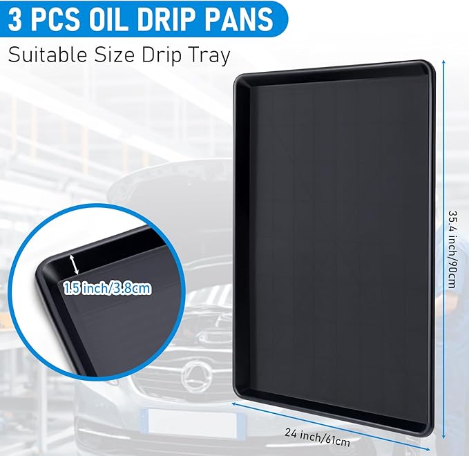 6Pcs Pcs Extra Large Oil Drip Pan,35.4 x 24 x1.5 In Auto Drip Tray Oil Change Drain Pan for Under Car Plastic Drip Tray, Fridges, Washing Machines to Keep Floor Safe and Clean With 2 Pairs of Gloves