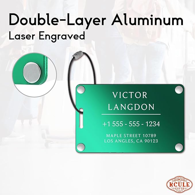 Luggage Tags for Suitcases 4 Pack: Personalized Luggage Tags for Backpacks & Bags Tags with Coustomizable Texts (Green)