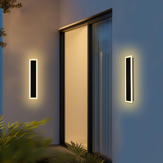 2 Pack LED Outdoor Long Wall Lights,24 inch Outdoor Linear Light for Porch,Dimmable Wall Mounted Light Fixtures,Exterior Long Linear Lighting,Outside Lighting for Patio,House Front Door