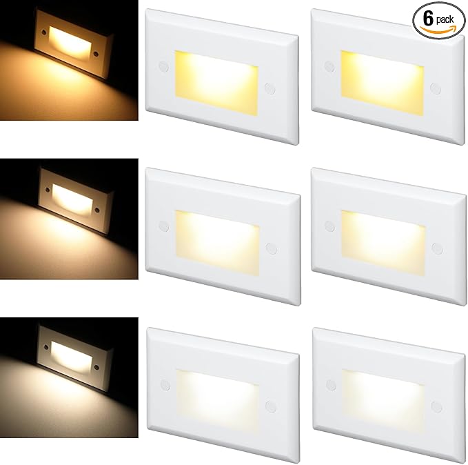 LEONLITE 3CCT LED Step Lights 120V-277V, 150LM 2.5W Dimmable Horizontal Stair Lights Indoor Outdoor IP65, CRI90 & ETL, 2700K/3000K/4000K Selectable Zinc Alloy Staircase Lights, White, 6 Pack