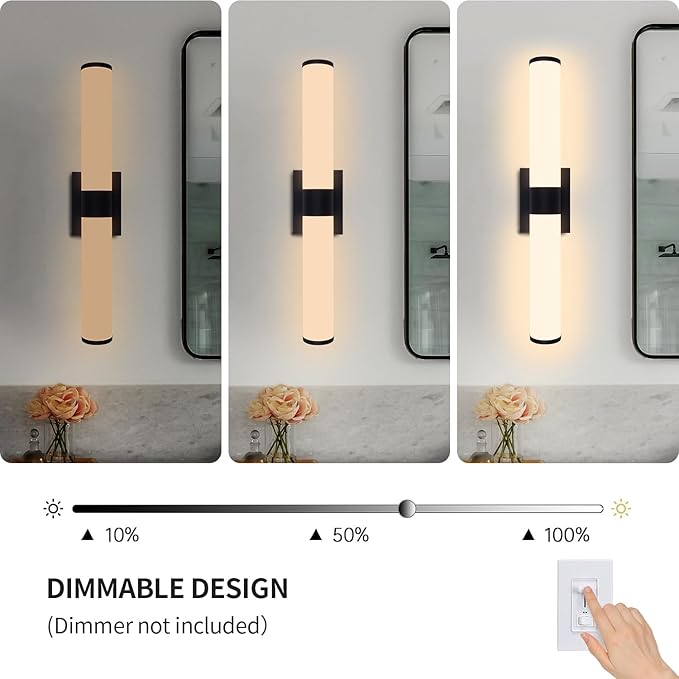 Kalium 24in Modern Wall Sconces, Dimmable Bathroom Vanity Lights, 3000K Warm White LED Indoor Sconces Lighting for Bathroom, Stairs, Living Room, Bedroom. Hardwired.
