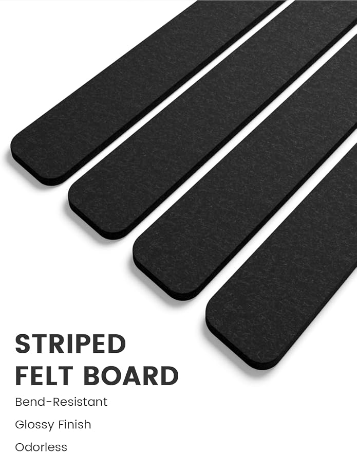 Fluxynara 13" x 2" Felt Wall Panels, Black | 8-Pack Includes 50 Push Pins and Adhesive Tabs for Photos, Notes and Decor in Bedroom Doors, Home Office or Studios