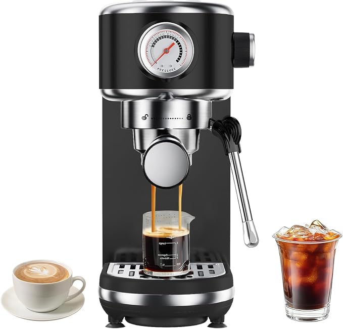atatix 20 Bar Espresso Machine with Milk Frother, Compact Espresso Maker | Black Stainless Steel Coffee Machine,with Precise Temp Contro, 44oz Removable Water Tank for Latte, Cappuccino