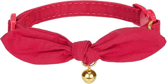 Bunny Ear Cat Collar with Bell and Bow Tie, Breakaway Cute Bowtie Kitten Collars(Red)