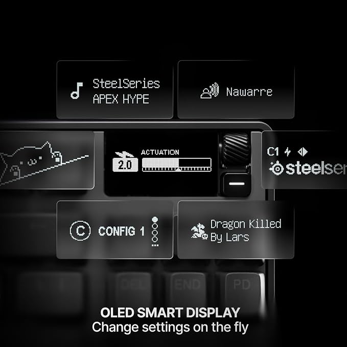SteelSeries Apex Pro TKL Gen 3 Gaming Keyboard - OmniPoint 3.0 Analog Magnetic Switches, Quickset Auto-Presets (Rapid Trigger, Rapid Tap/SOCD, Protection Mode), OLED, RGB, PBT Keycaps, USB-C, Black